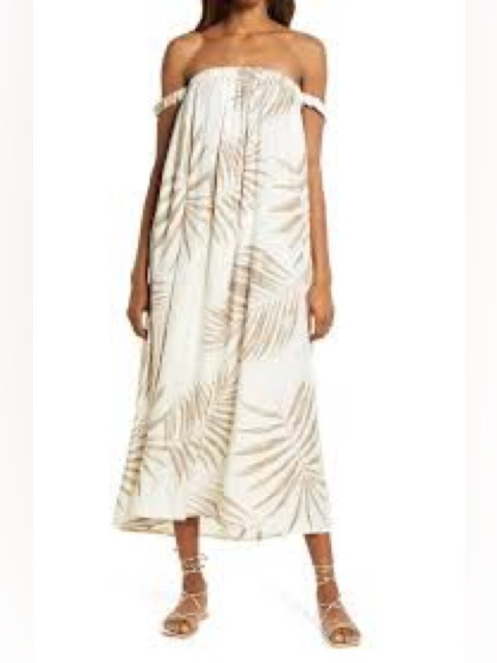NWOT BB Dakota by Steve Madden Cream Maxi Dress with Taupe Palm Print